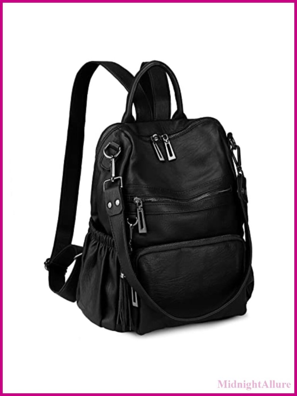 Vegan Leather Travel Backpack Purse Tassel Shoulder Bag Convertible Daypack